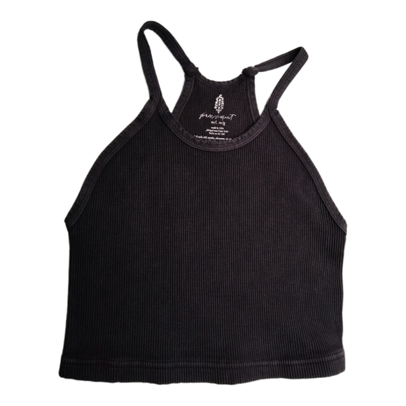 Free People Movement Happiness Runs Ribbed Crop Tank Top Size M/L WASHED BLACK - Picture 3 of 8